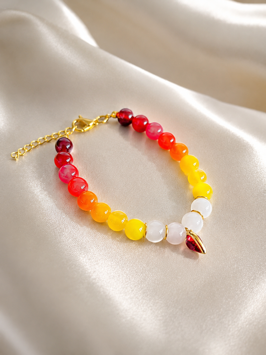 Sunset Heart Bracelet with gradient red, orange and yellow beads and red heart charm — LOUD SOULS